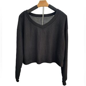 SHEIN EZwear Plus Solid V-Neck Waffle Knit Tee